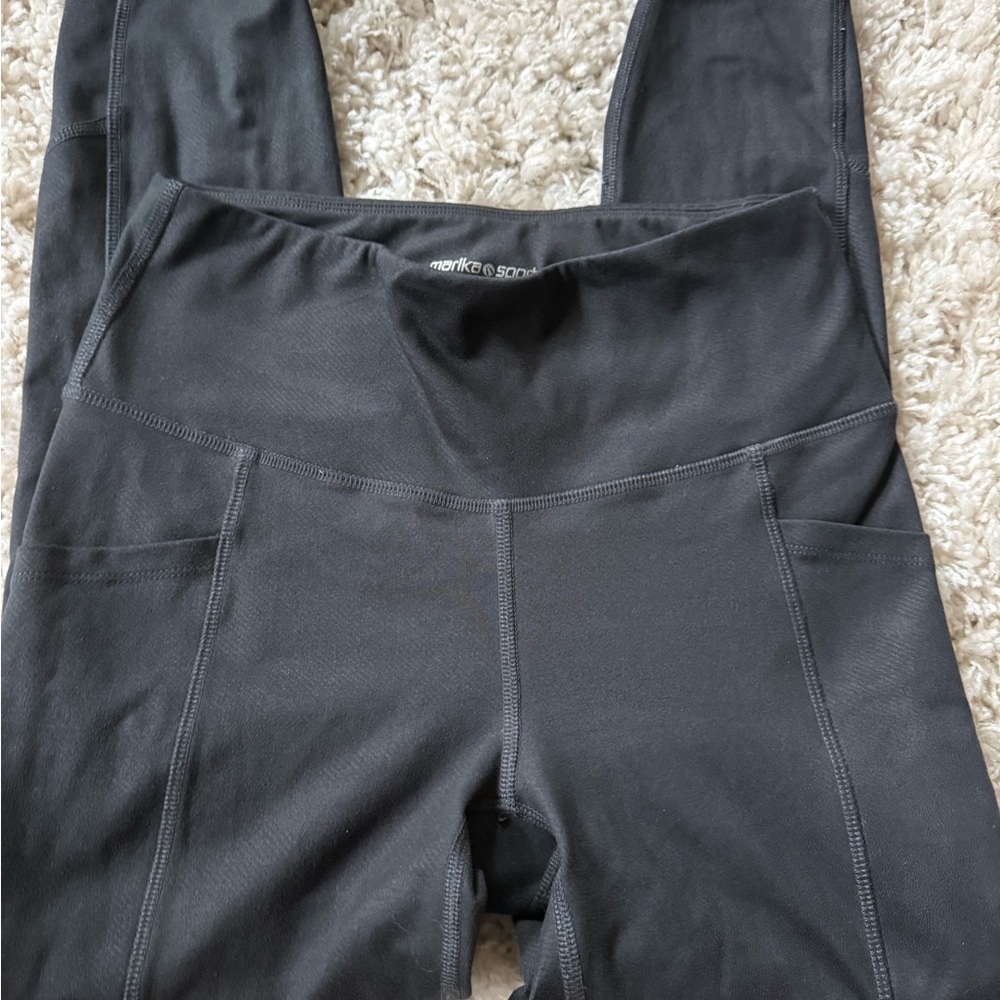 Black Marika sport thick, cute workout gym exercise leggings with pockets